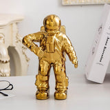 Spacewalker Ceramic Vase with Dried Flowers - Tabletop Decor Tool - Gold - Front View