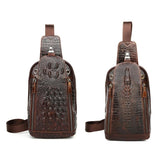 Men Cowhide Crocodile Texture Crossbody Chest Bag One Shoulder Design - Crocodile Head - Side View