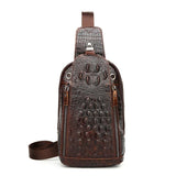 Men Cowhide Crocodile Texture Crossbody Chest Bag One Shoulder Design - Crocodile Head - Extra Image