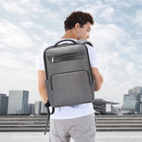 Waterproof Expandable Backpack with Usb Charging - Multi-compartment - Dark Gray - Side View
