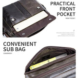 Men Leather Shoulder Bag Double Layer - Beige