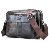 Men Leather Shoulder Bag Double Layer - Beige