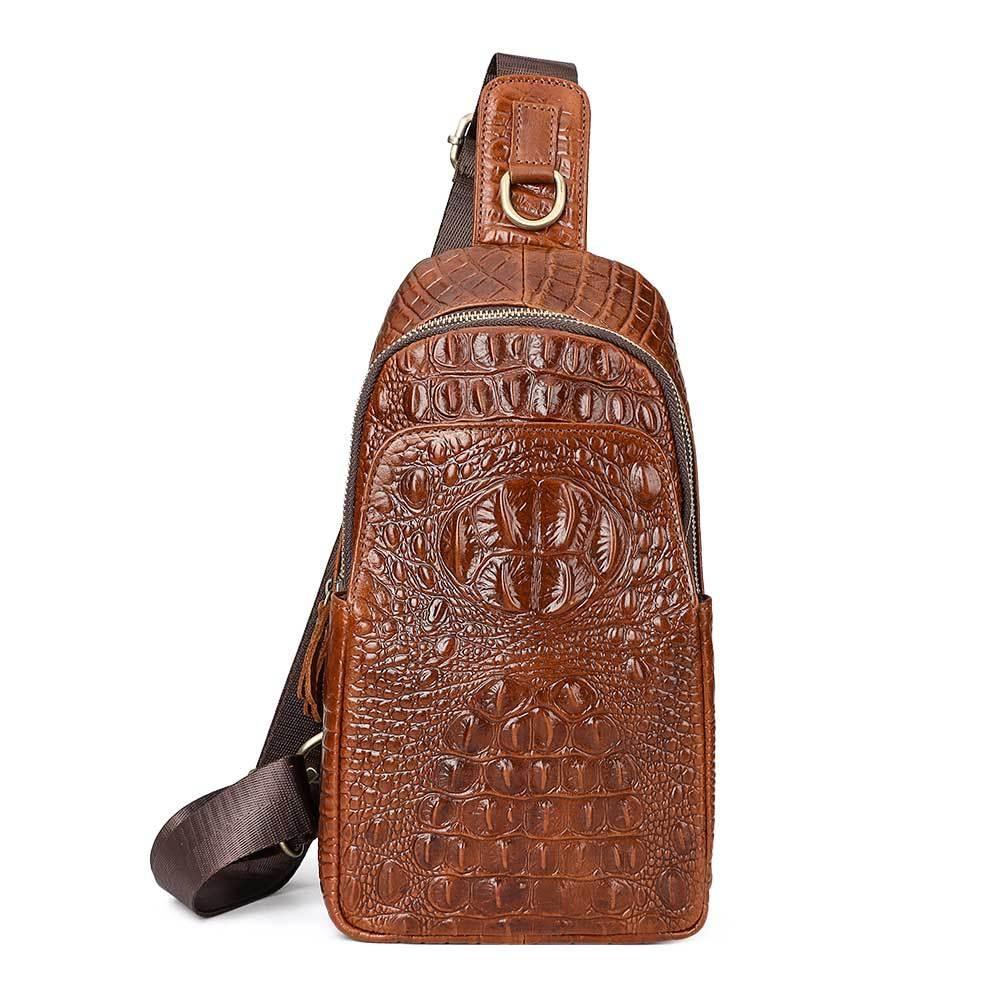 Leather Men Crossbody Bag - Light Brown