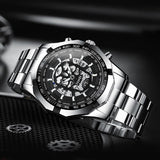 Waterproof Luminous Skeleton Watch - 30m - White Steel White
