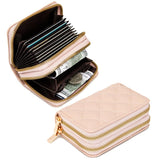 Double Layer Zipper Wallet Multi Card Slot Large Capacity Rhombus Design - Black