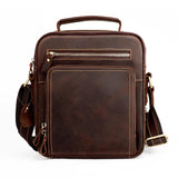 Men Crazy Horse Leather Crossbody Bag Durable & Stylish - Black - Front View