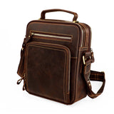 Men Crazy Horse Leather Crossbody Bag Durable & Stylish - Black - Side View