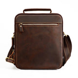 Men Crazy Horse Leather Crossbody Bag Durable & Stylish - Black - Top-Down View