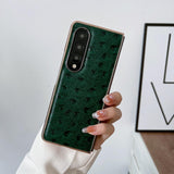 For Samsung Galaxy Z Fold4 5G Ostrich Leather Phone Case - Blue - Low Angle