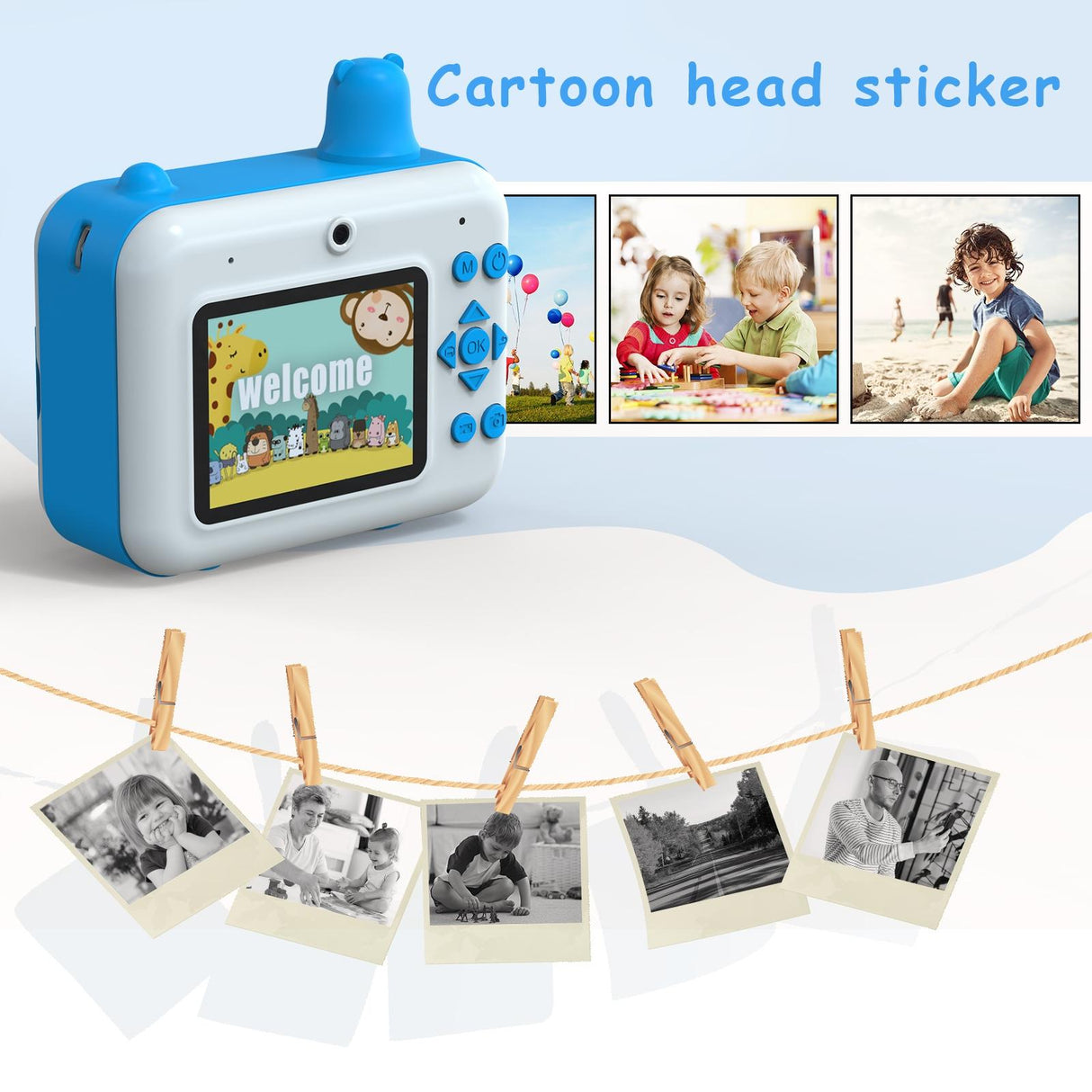 1080p Children's Camera with 2.36 Hd Led Display and Thermal Printing - Instant Capture - Sky Blue