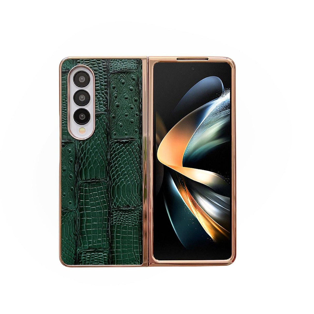 For Samsung Galaxy Z Fold4 5G Leather Mahjong Phone Case - Electroplated - Brown