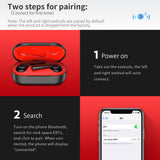 Waterproof Wireless Bluetooth Earphones - Stereo 5.0 - Black - 45-Degree Angle