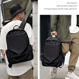 Multifunctional Oxford Laptop Backpack in Black - Low Angle