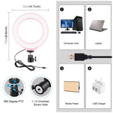 10 Mode Rgbw Led Ring Light with Tripod and Ball Head - 4.7 Inch Curved Surface - Black - 45-Degree Angle