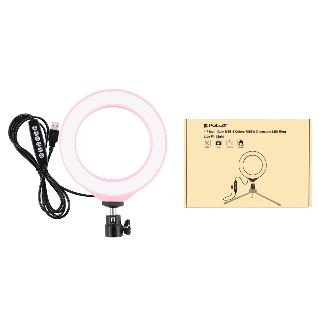 10 Mode Rgbw Led Ring Light with Tripod and Ball Head - 4.7 Inch Curved Surface - Black