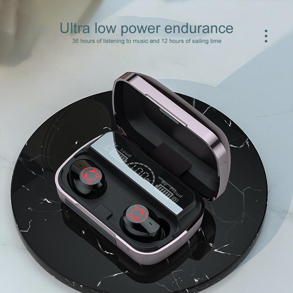Intelligent Noise Reduction Bluetooth Earphones with Touch Control and Battery Display - Black