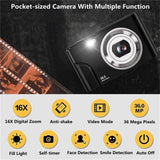 36mp 2.7k Full Hd Digital Camera with 16x Zoom for Children - 2.4 Inch Screen - Black - Top-Down View