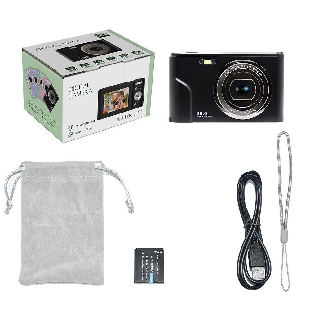 36mp 2.7k Full Hd Digital Camera with 16x Zoom for Children - 2.4 Inch Screen - Black