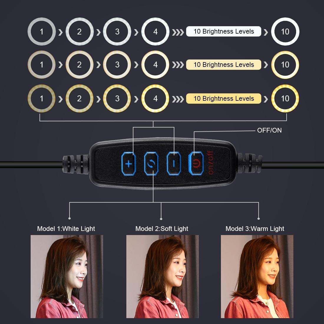 11.8 Led Ring Light with Tripod and Phone Clamp - 3 Modes Dual Colour Temperature Dimmable - Black