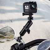 Motorcycle Rearview Mirror Mount for Action Cameras - 9cm Rod 20mm Ball Head Tripod Adapter - 45-Degree Angle
