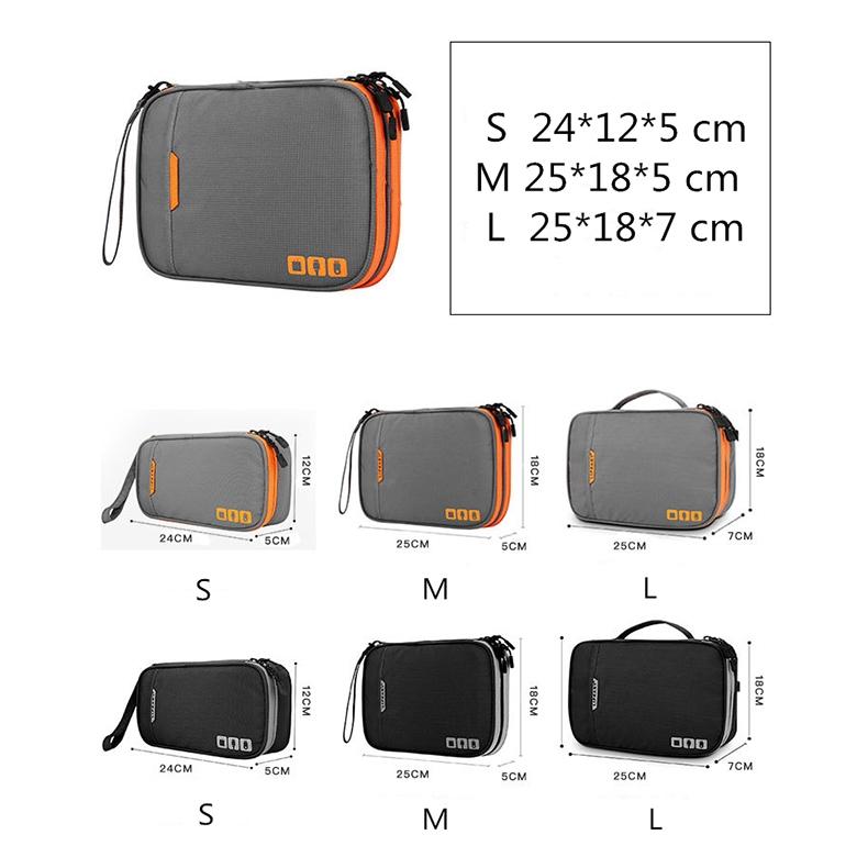 Portable Multi-functional Headphone Charger and Data Cable Storage Bag with Power Pack - 24 x 12 x 5cm - Black