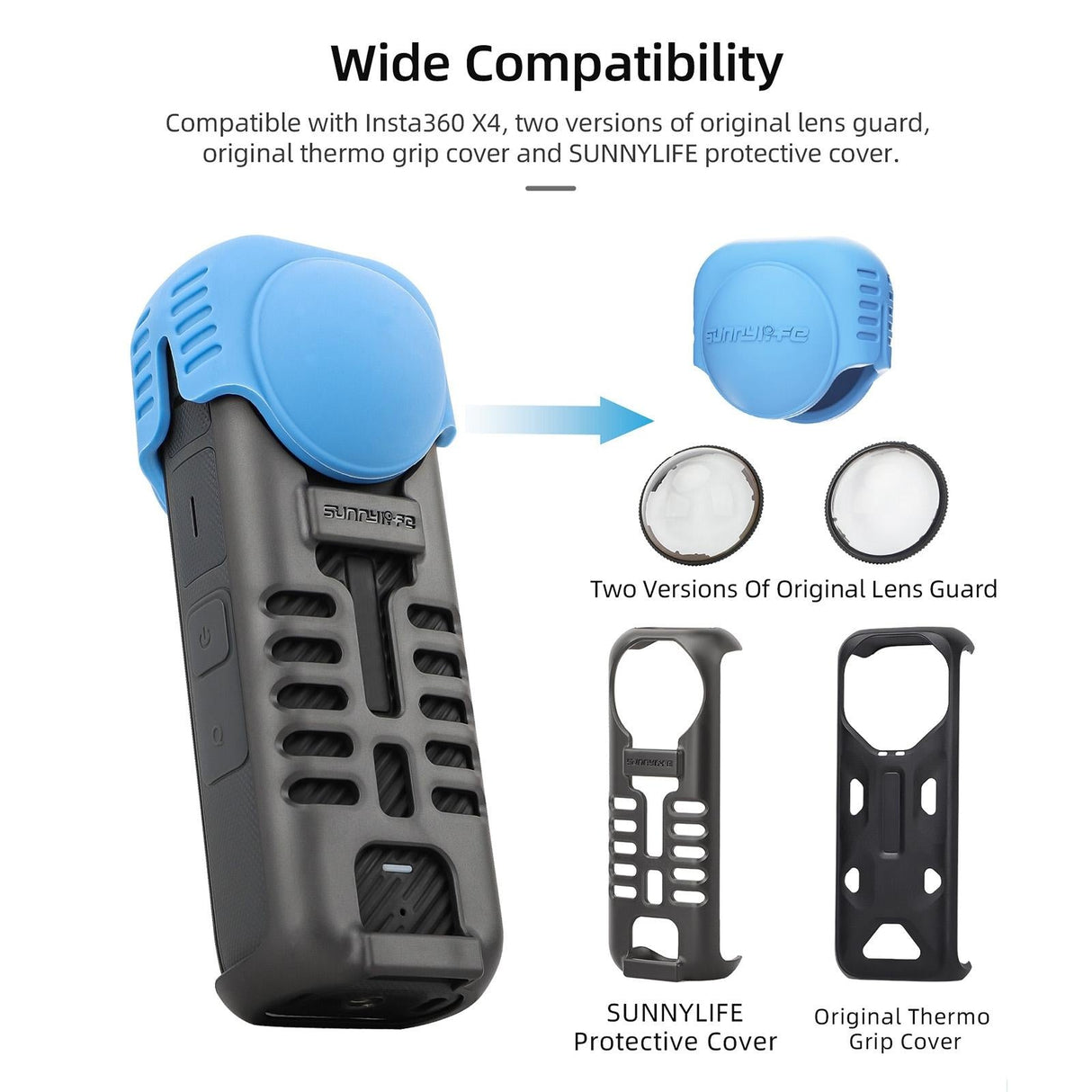 Silicone Shockproof Case and Lens Cover for Insta360 X4 by Sunnylife - Blue - Lens Body Cover Kit