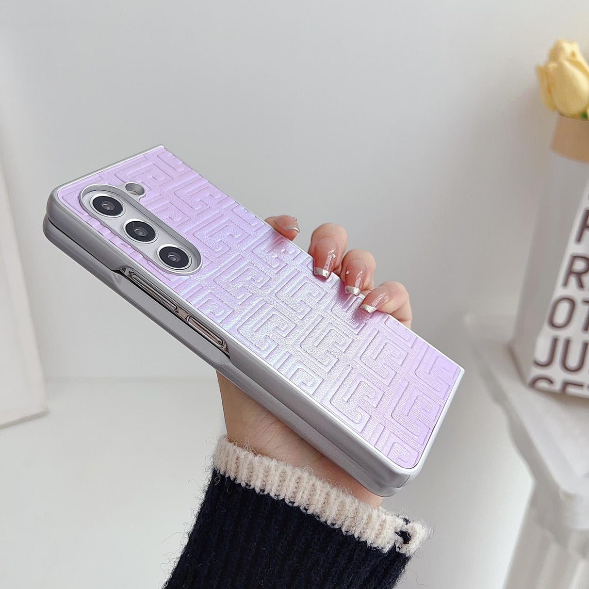 For Samsung Galaxy Z Fold4 5G Geometric Gradient Leather Phone Case - Pearlescent Finish - Gold