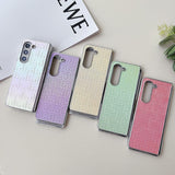 For Samsung Galaxy Z Fold4 5G Geometric Gradient Leather Phone Case - Pearlescent Finish - Gold - Close-Up Angle