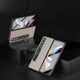 For Samsung Galaxy Z Fold4 5G Leather Phone Case With Holder - Wave Design - Green - Top-Down View