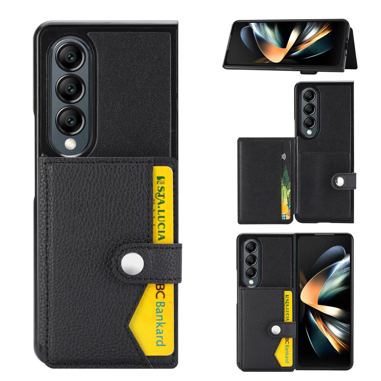 For Samsung Galaxy Z Fold4 5G Samsung Galaxy Z Fold4 Litchi Pattern Single Button Card Holder Phone Case - Red