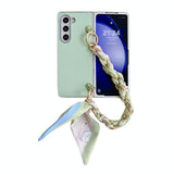 For Samsung Galaxy Z Fold4 5G Leather Phone Case With Metallic Paint And Scarf Bracelet - White