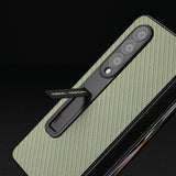 For Samsung Galaxy Z Fold4 5G Carbon Fiber Phone Case With Holder - Dark Brown