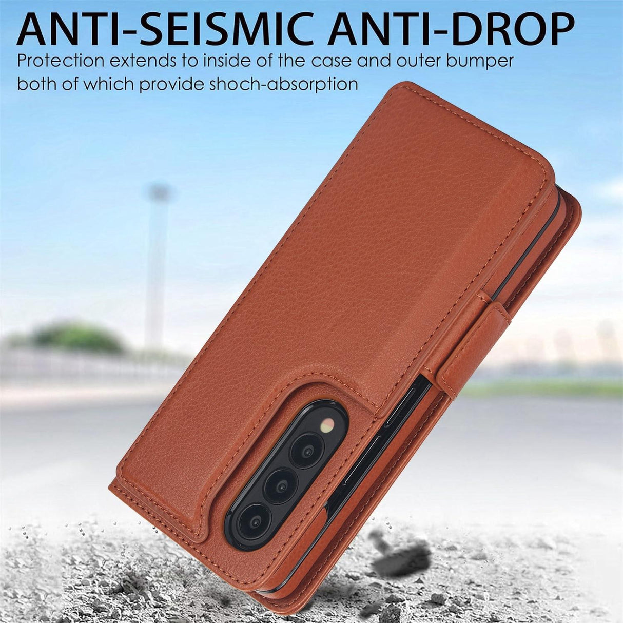 For Samsung Galaxy Z Fold4 5G Leather Phone Case With Pen Slot - Black