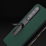 For Samsung Galaxy Z Fold4 5G Leather Phone Case With Holder - Litchi Texture - Blue