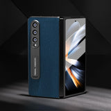 For Samsung Galaxy Z Fold4 5G Leather Phone Case With Holder - Litchi Texture - Blue - Low Angle