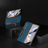 For Samsung Galaxy Z Fold4 5G Leather Phone Case With Holder - Litchi Texture - Blue - Extra Image