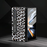 For Samsung Galaxy Z Fold4 5G Leopard Print Phone Case With Holder - Red