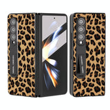 For Samsung Galaxy Z Fold4 5G Leopard Print Phone Case With Holder - Red