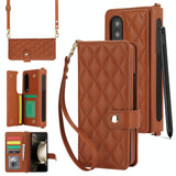 For Samsung Galaxy z Fold4 5G Multifunctional Rhombic Leather Crossbody Phone Case - Black