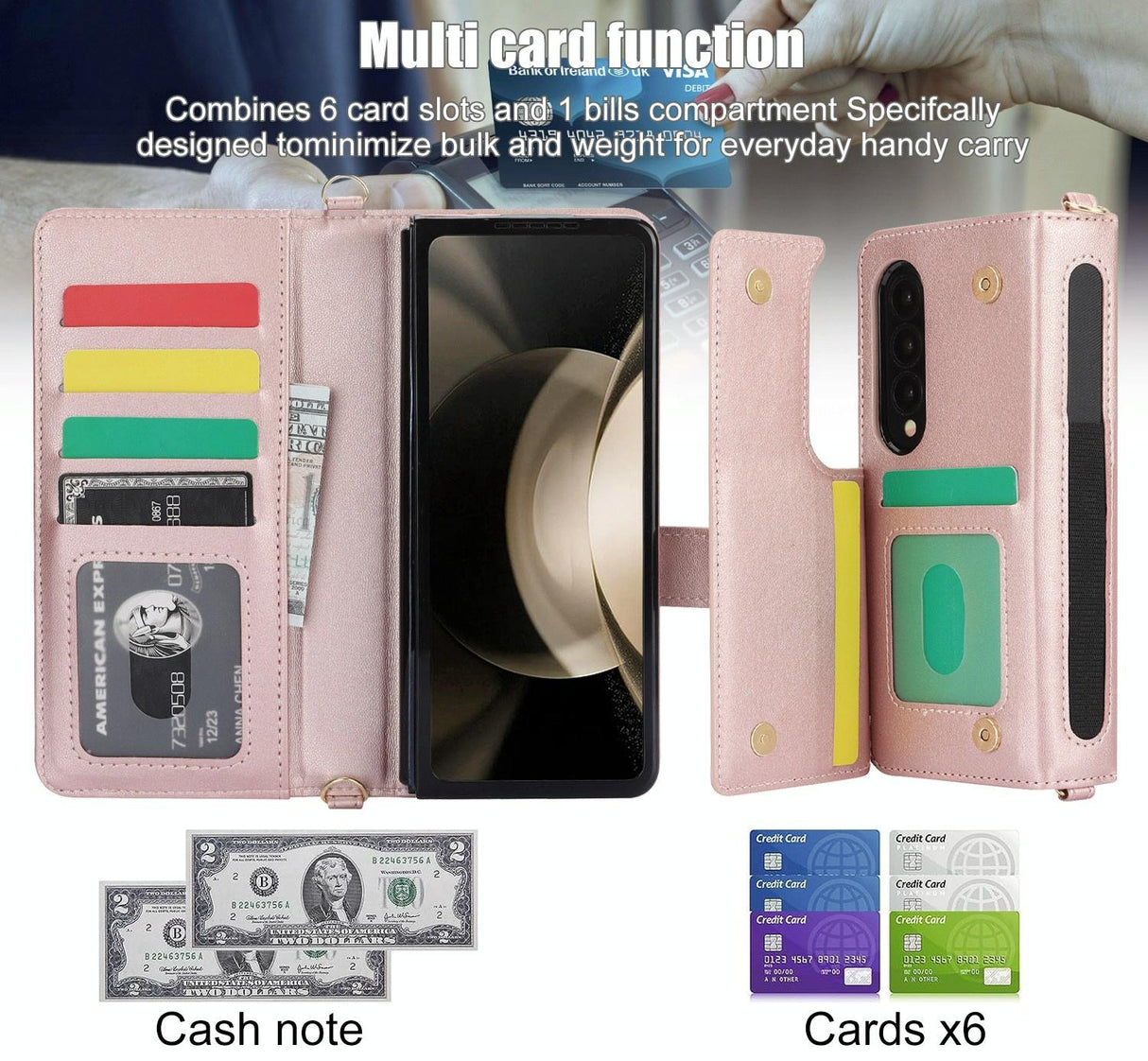 For Samsung Galaxy z Fold4 5G Multifunctional Rhombic Leather Crossbody Phone Case - Black