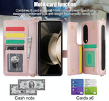 For Samsung Galaxy z Fold4 5G Multifunctional Rhombic Leather Crossbody Phone Case - Black
