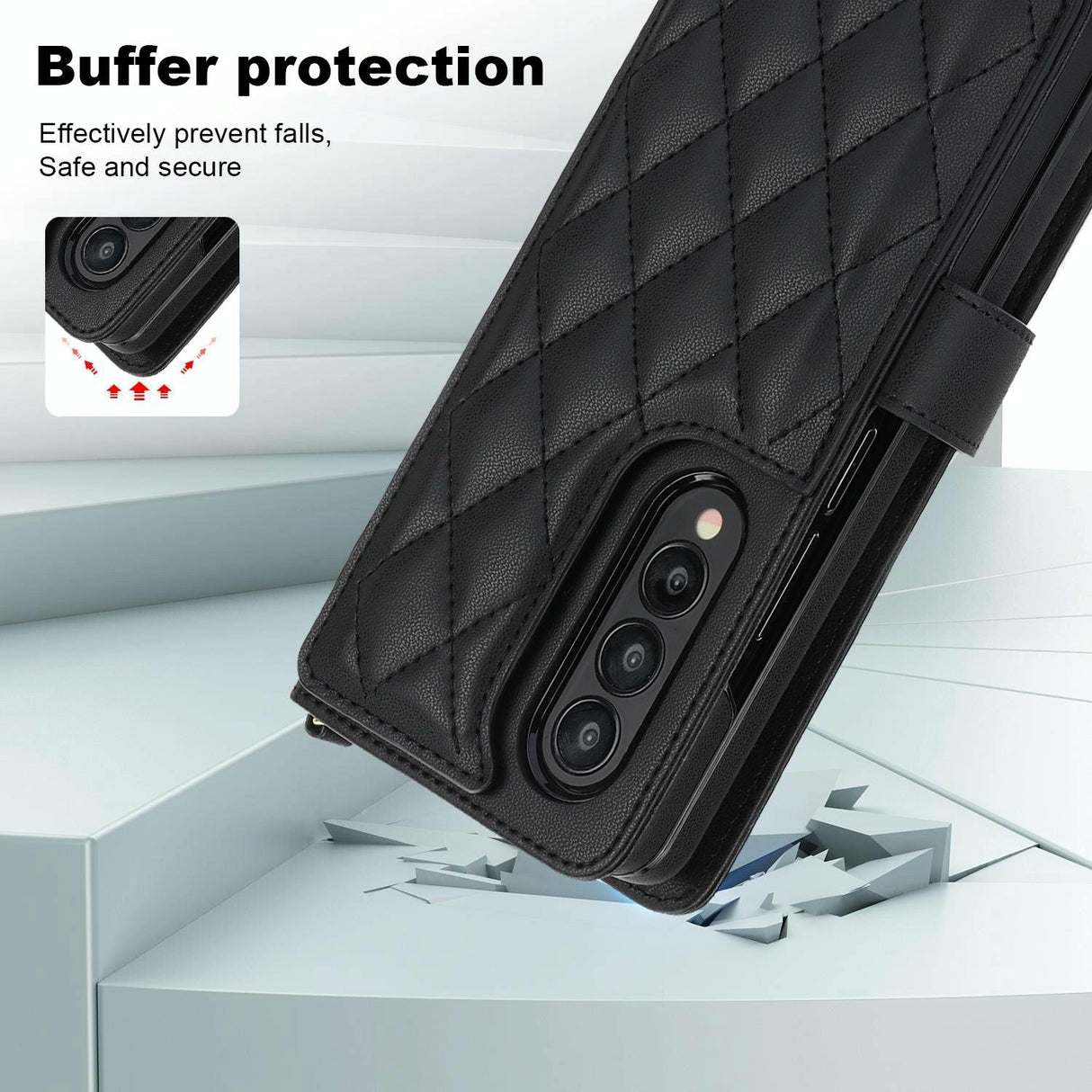 For Samsung Galaxy z Fold4 5G Multifunctional Rhombic Leather Crossbody Phone Case - Black