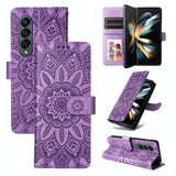 For Samsung Galaxy Z Fold4 5G Sunflower Embossed Leather Phone Case - Blue - Low Angle