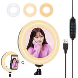 7.9 Usb 3 Modes Dimmable Dual Colour Led Ring Light with Mirror for Vlogging and Photography - Black - Front View