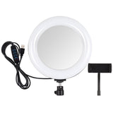 7.9 Usb 3 Modes Dimmable Dual Colour Led Ring Light with Mirror for Vlogging and Photography - Black - Side View