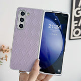 For Samsung Galaxy Z Fold4 5G Checkered Leather Phone Case With Pearlescent Finish - Silver