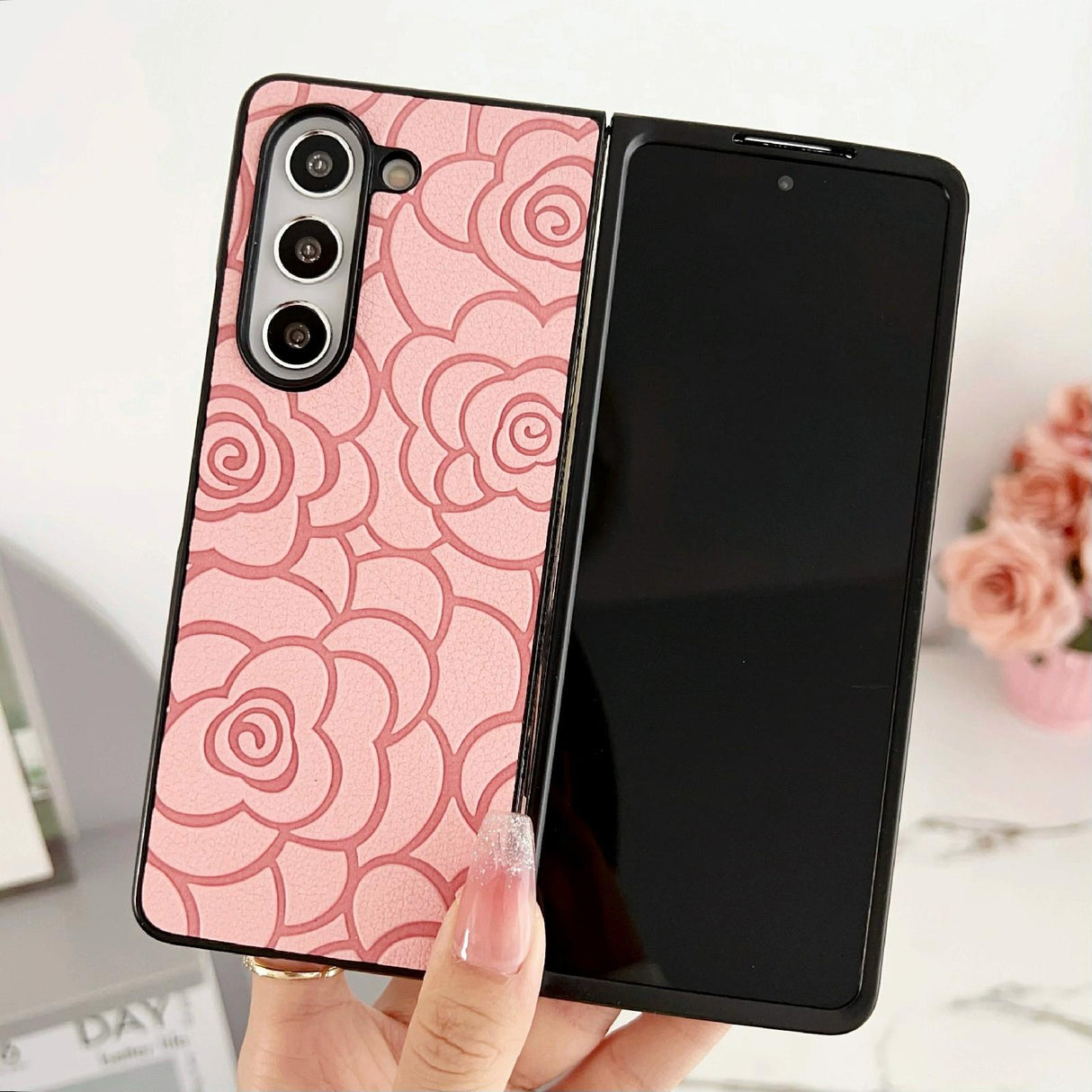 For Samsung Galaxy Z Fold4 5G Floral Print Protective Phone Case - Red