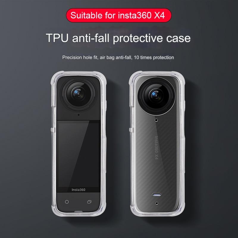 Clear Soft Tpu Protective Case for Insta360 X4 - 1.5mm Thickness - Clear Black - With Hand Strap