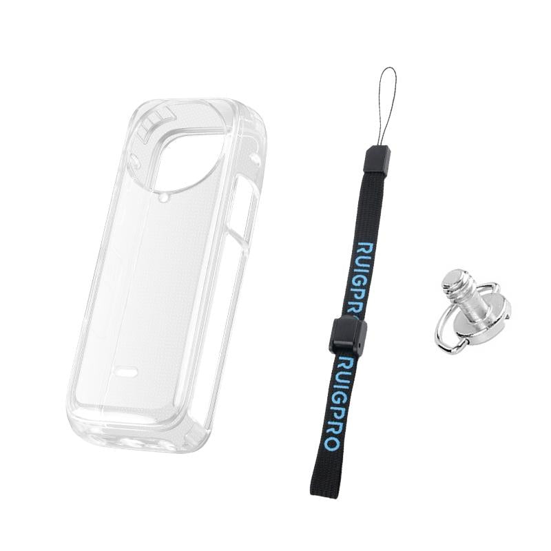 Clear Soft Tpu Protective Case for Insta360 X4 - 1.5mm Thickness - Clear Black - With Hand Strap