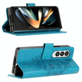For Samsung Galaxy z Fold4 5G Butterfly Embossed Leather Phone Case - Blue